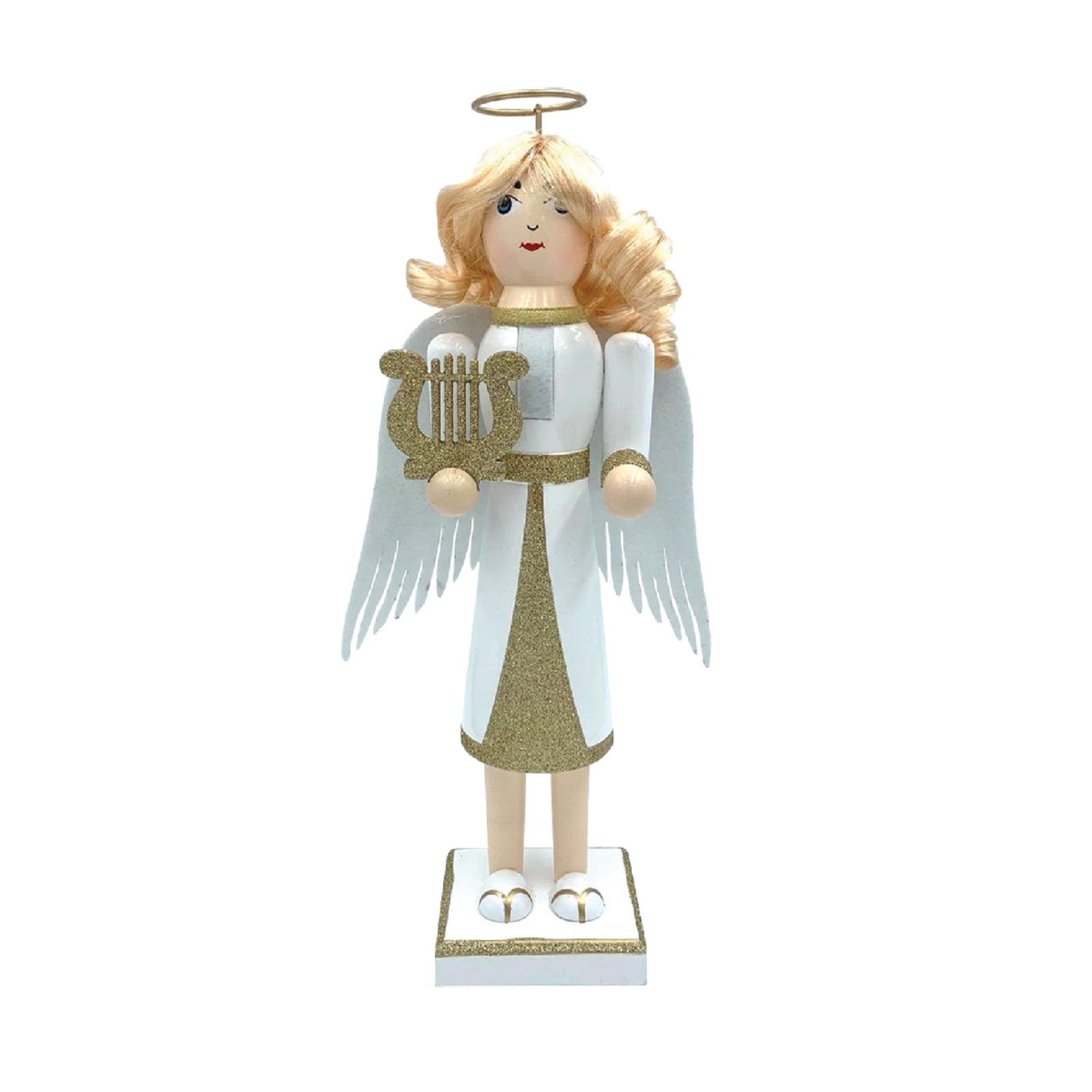 Vintage Spun Glass Tree Topper Angel With Litho Face Gold