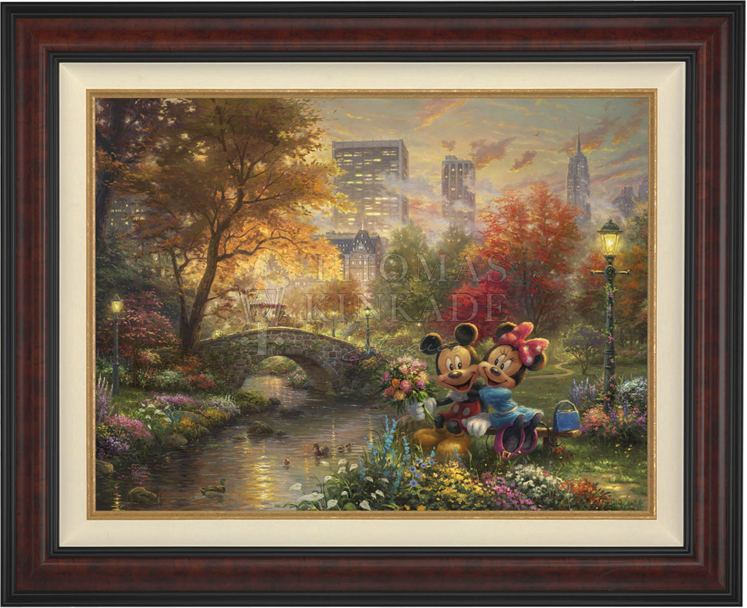 Thomas kinkade Mickey and Minnie store Sweetheart bridge canvas 14x11