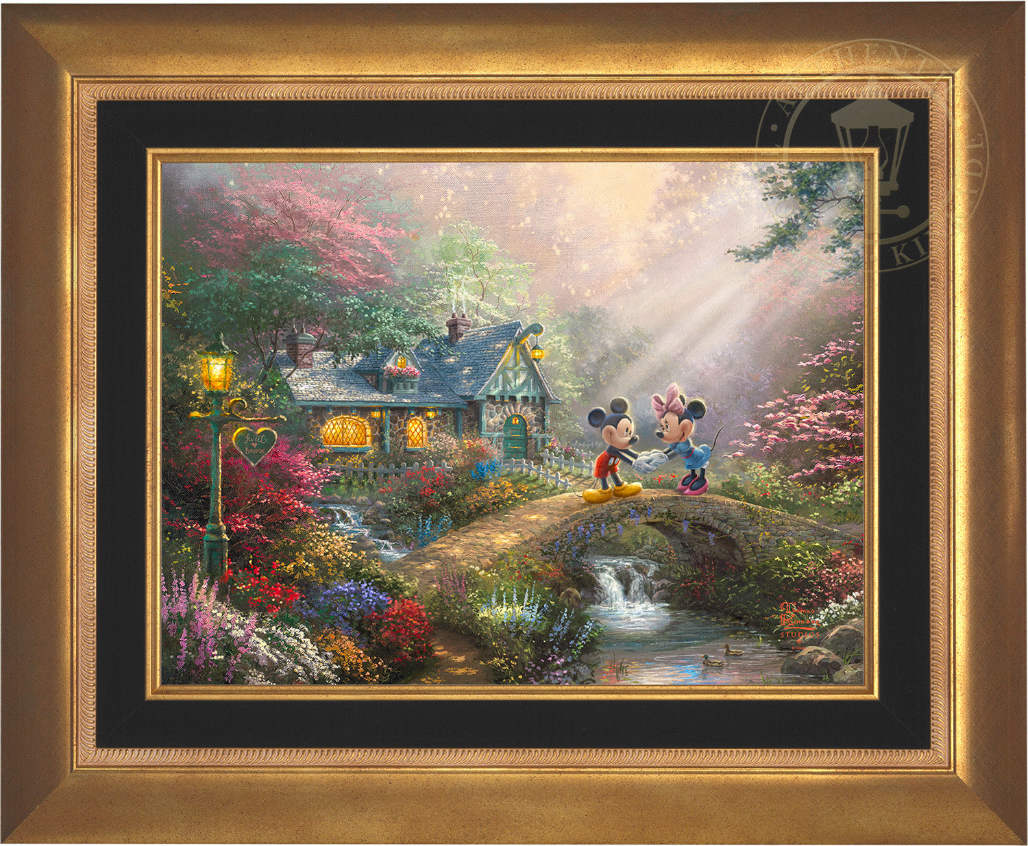 Thomas kinkade Mickey outlets and Minnie Sweetheart bridge canvas 14x11