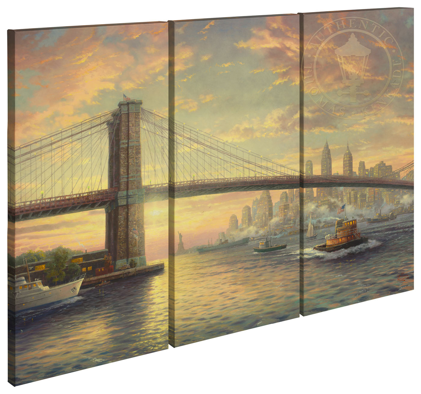 Thomas Kinkade The Spirit of New York - 36 inch x 16 inch (Set of 3 Panels) Triptych Giclee Canvas (Set of Three)