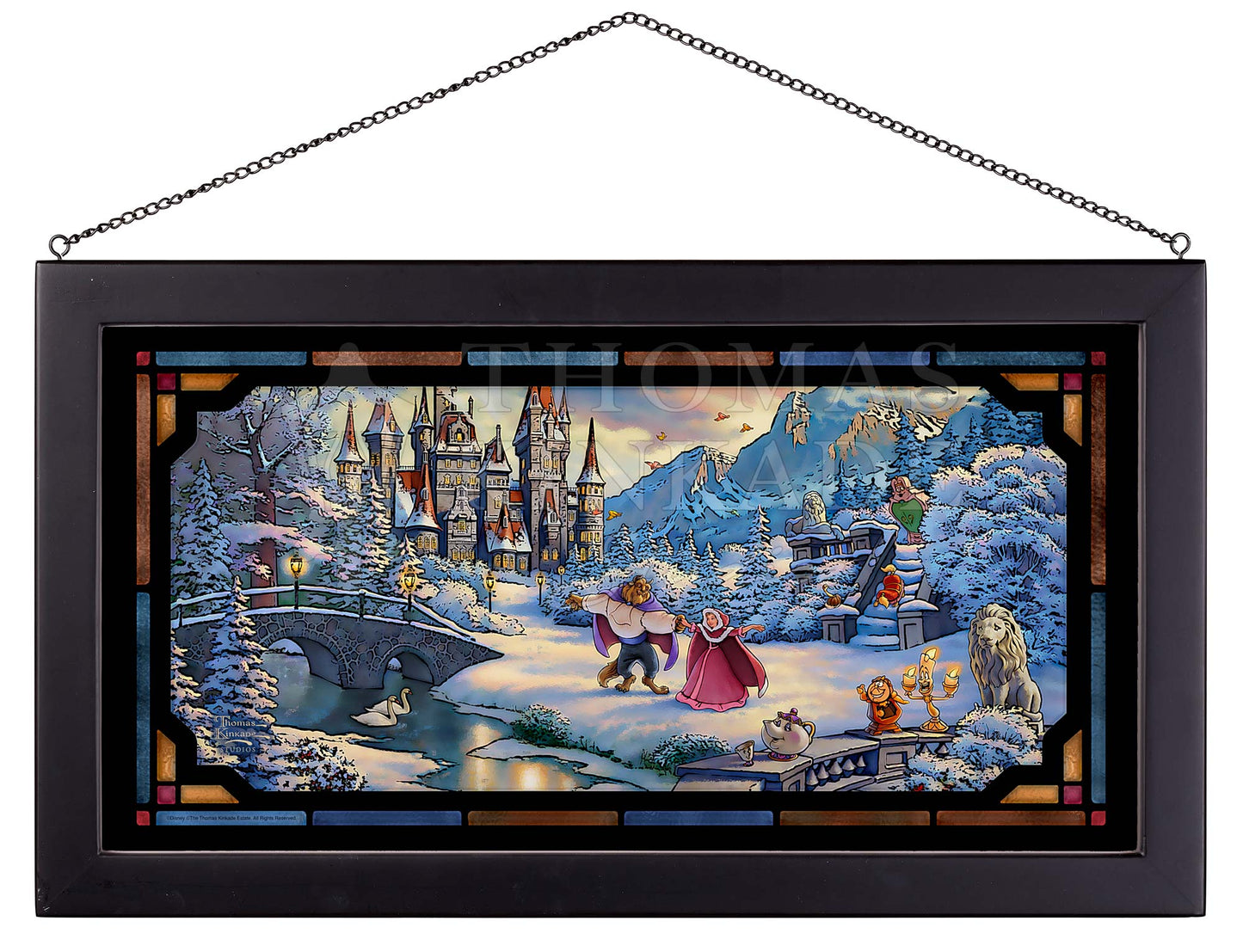 Thomas Kinkade Studios - Disney Beauty and The Beast's Winter Enchantment - Canvas Classics Classic Aged Bronze