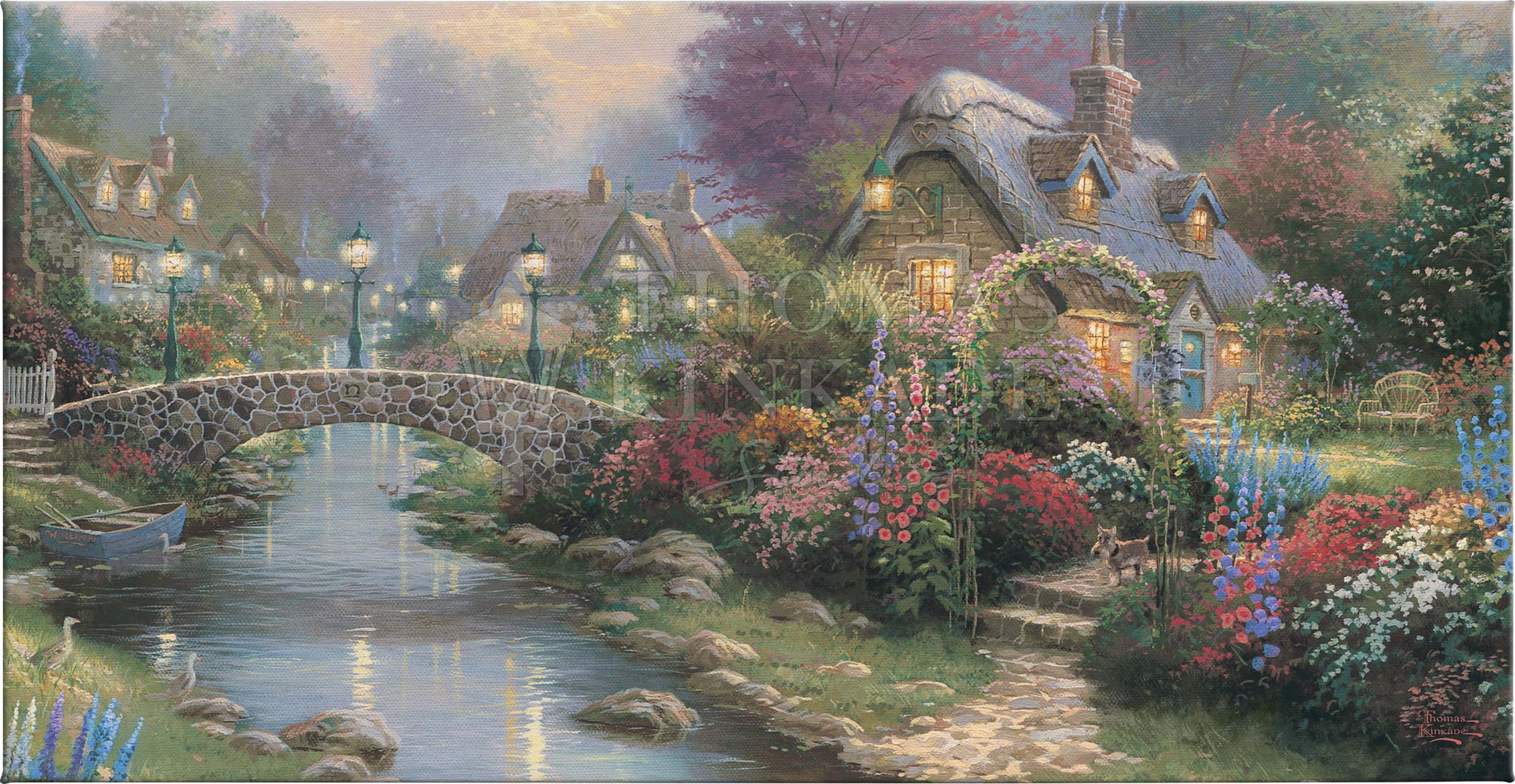 Lamplight Bridge - 16" X 31" Gallery Wrapped Canvas – Thomas Kinkade ...