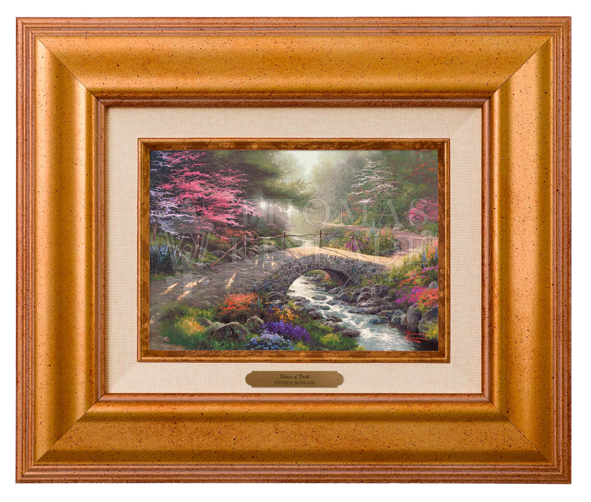 Thomas Kinkade Bridge of Faith~Framed Print~Gold 2024 Frame with COA~Preowned