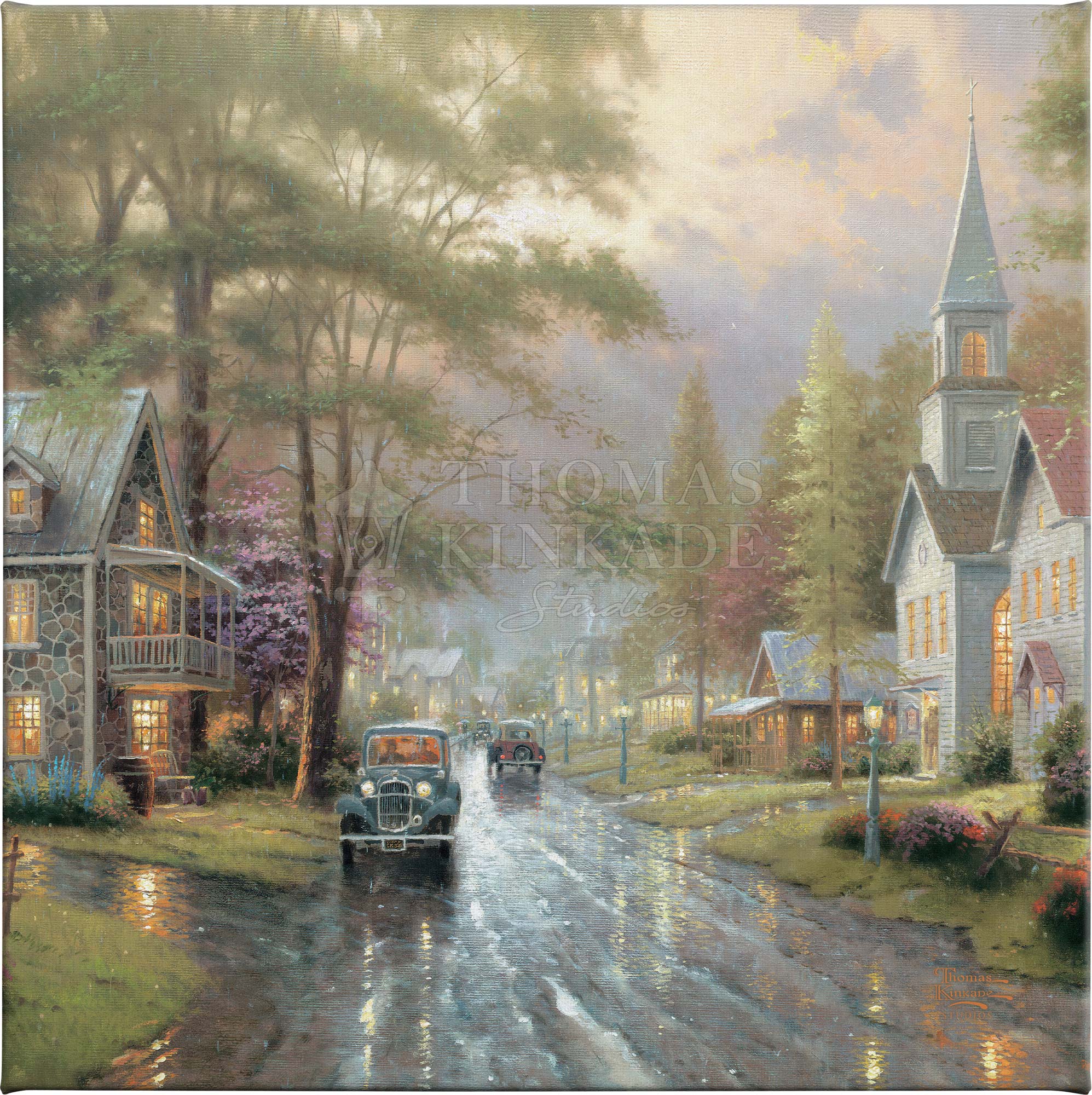 Hometown Evening 20 X 20 Gallery Wrapped Canvas Thomas Kinkade   66875 F 