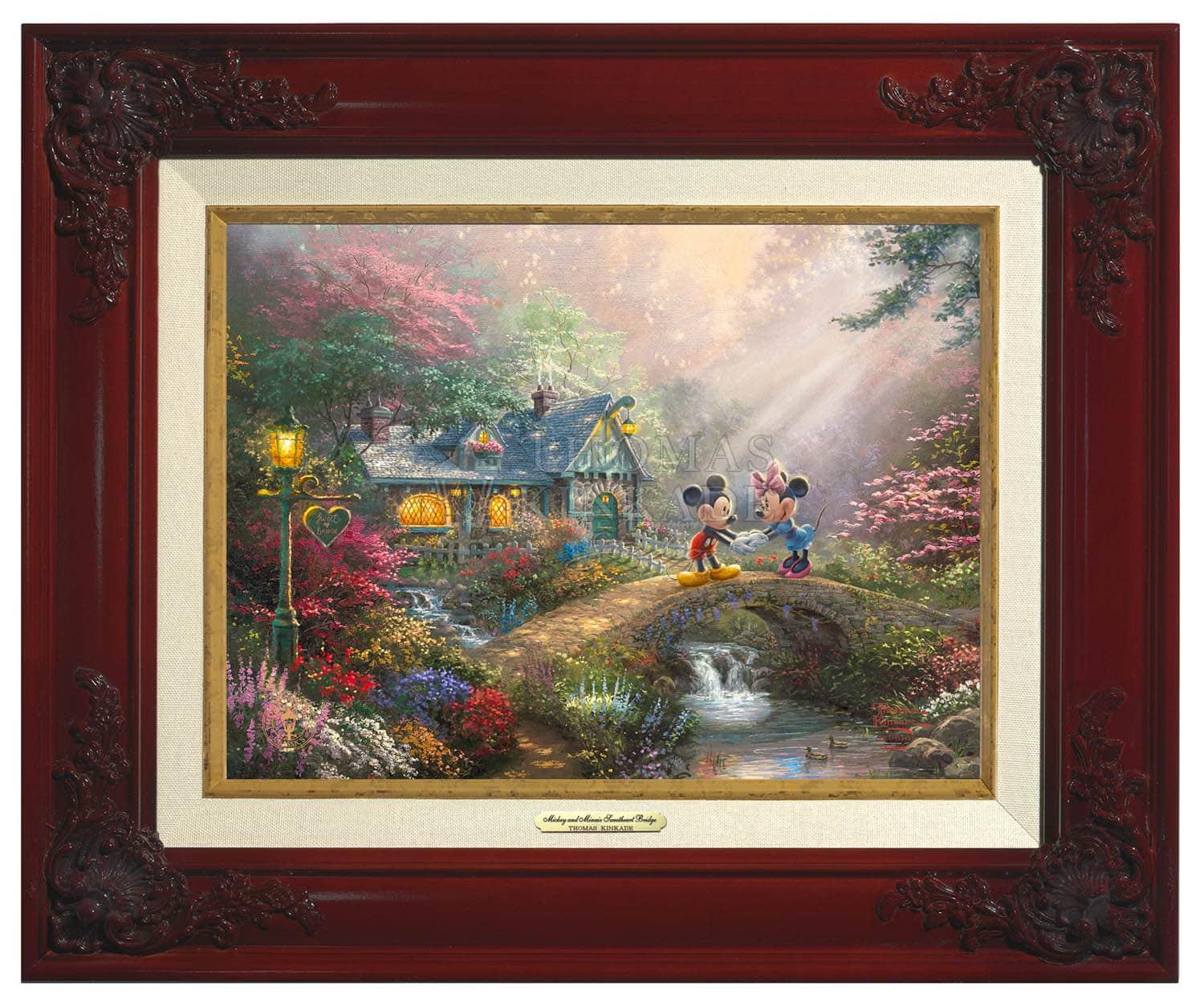 Thomas kinkade on sale Mickey and Minnie Sweetheart bridge canvas 14x11