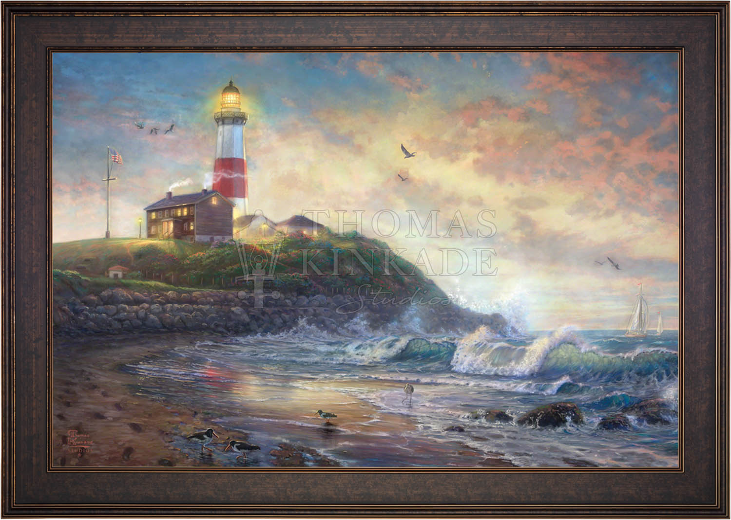 Vintage Paint by Number Lighthouse Coastal Seaside Painting Framed Large 27  x 21