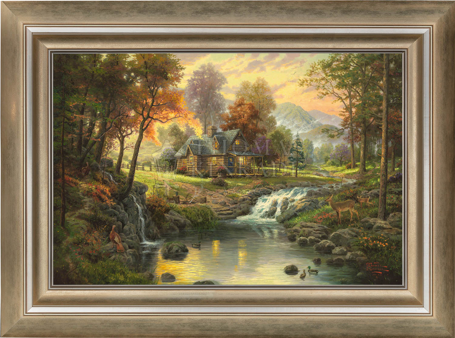 Thomas Kinkade Mountain buy Retreat Illuminating Canvas 20x16 Artwork Numbered