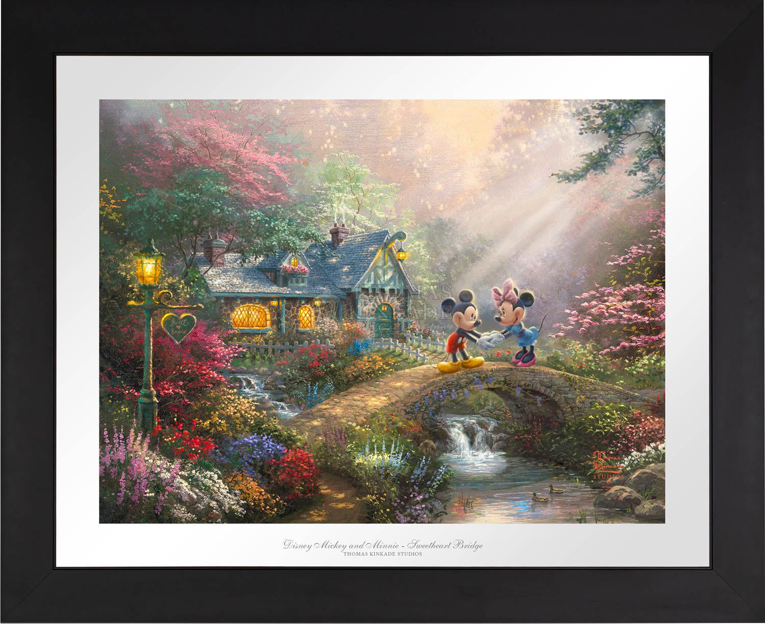 Thomas kinkade Mickey outlets and Minnie Sweetheart bridge canvas 14x11