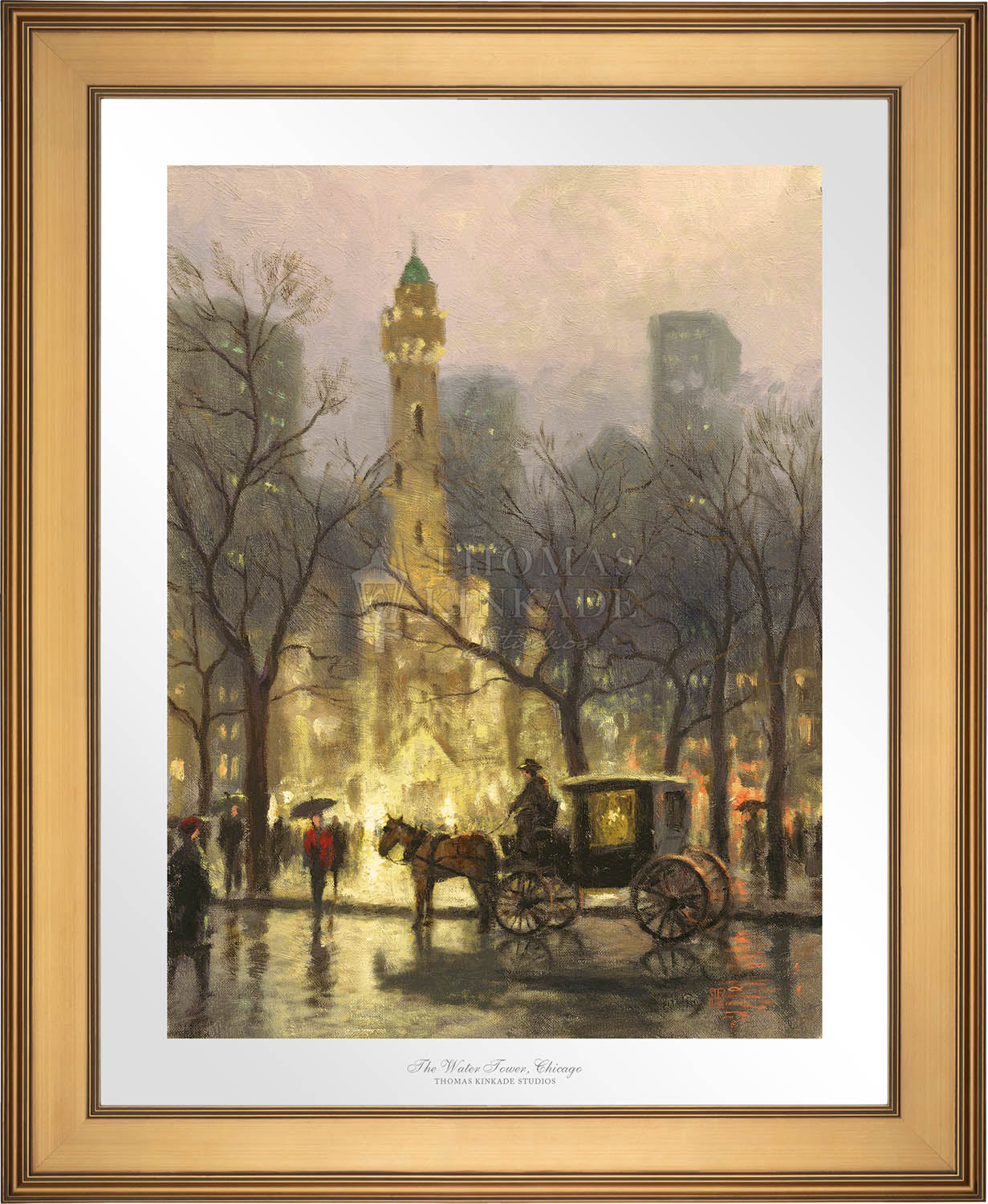 72/150A/P 真作 The Water Tower Chicago by Thomas Kinkade トーマスキンケード 未使用 現地品 名品 希少 証明書付き 絵画 12×16 額付き