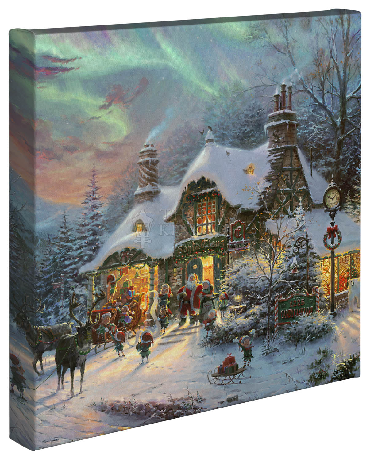 Thomas Kinkade Christmas Lodge 14 x 14 Gallery Wrapped Canvas